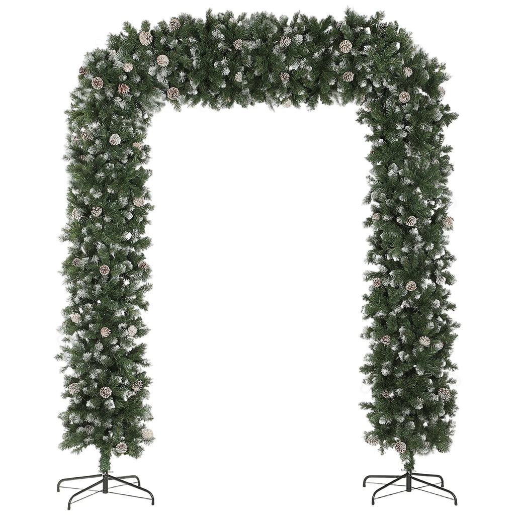 HOMCOM 8.2 ft Snow Frosted Christmas Tree Arch, Christmas Arch Doorway Decor with 1800 Tips and 91 Pinecones, Artificial Xmas Tree with Metal Stand for Indoor, Green