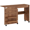 HOMCOM Folding Sewing Table, Rolling Craft Table with Storage compartments, Shelf and Lockable Casters for Small Spaces, Brown