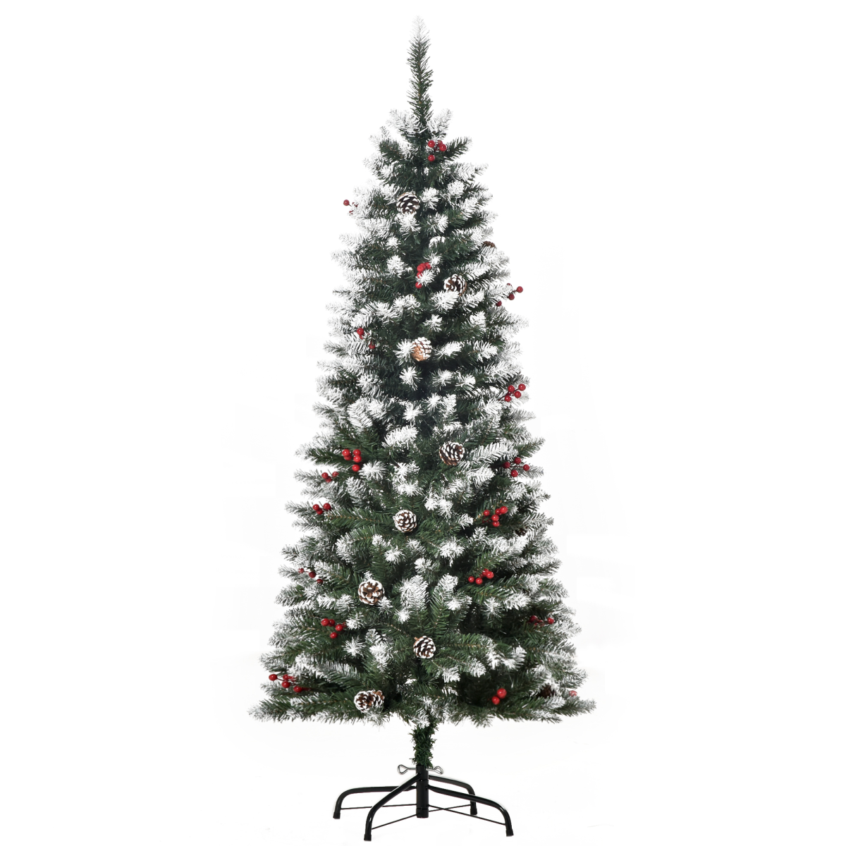 5FT Artificial Christmas Tree Pencil Tree Berries Pinecones Foldable Feet Green