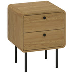 Bedside Table with 2 Drawers and Steel Legs - Oak