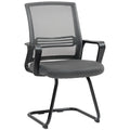 Padded Meeting Office Chair, Ergonomic Desk Chair No Wheels with Sled Base for Bedroom, Waiting, Reception, Dark Grey