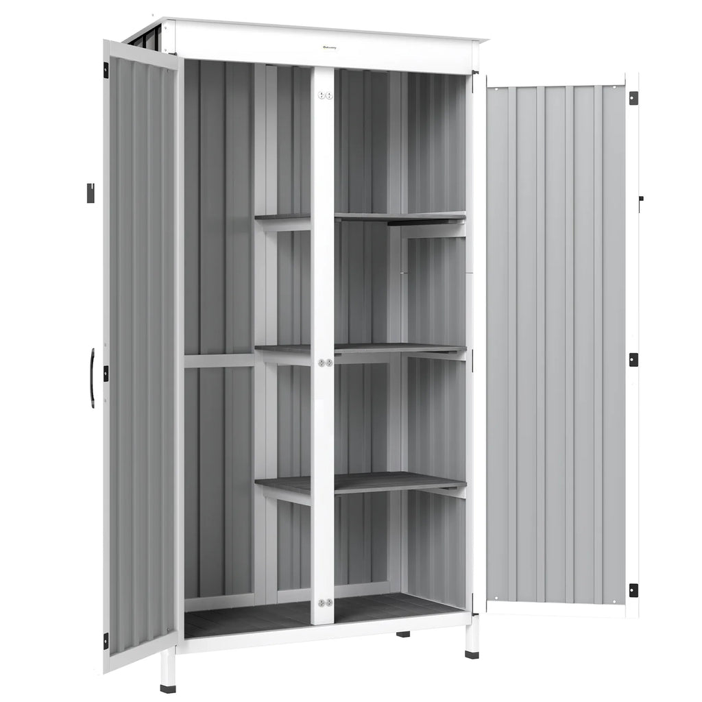 Outsunny Outdoor Storage Cabinet with Removable Shelves, Garden Tool Shed with Asphalt Roof, White and Black