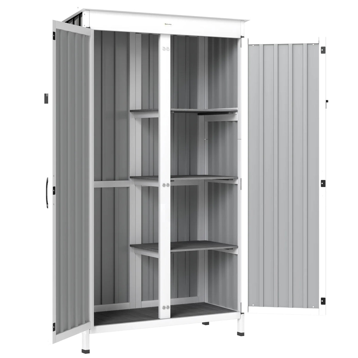 Outsunny Outdoor Storage Cabinet with Removable Shelves, Garden Tool Shed with Asphalt Roof, White and Black