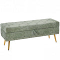 Storage Ottoman, Chenille Upholstered Ottoman Storage Box with Padded Seat, Metal Legs, 114 x 41 x 45 cm, Light Green