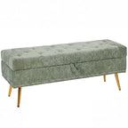 Storage Ottoman, Chenille Upholstered Ottoman Storage Box with Padded Seat, Metal Legs, 114 x 41 x 45 cm, Light Green