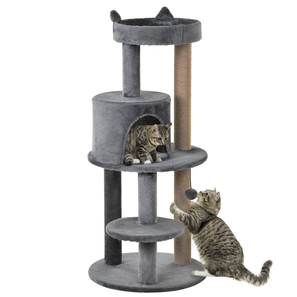 104cm Deluxe Cat Activity Tree w/ Scratching Posts Ear Perch House - Grey