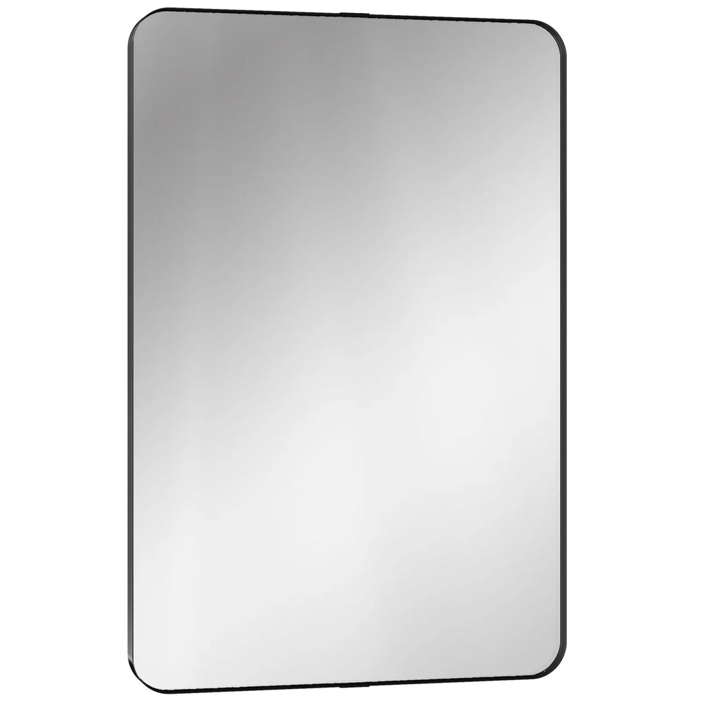 Rectangular Wall Mirror, 90 x 60 cm Wall Mounted Bathroom Mirror with Aluminium Alloy Frame and Tempered Glass, Black