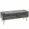 Storage Ottoman, Chenille Upholstered Ottoman Storage Box with Padded Seat, Metal Legs, 114 x 41 x 45 cm, Grey