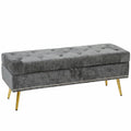 Storage Ottoman, Chenille Upholstered Ottoman Storage Box with Padded Seat, Metal Legs, 114 x 41 x 45 cm, Grey