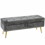 Storage Ottoman, Chenille Upholstered Ottoman Storage Box with Padded Seat, Metal Legs, 114 x 41 x 45 cm, Grey
