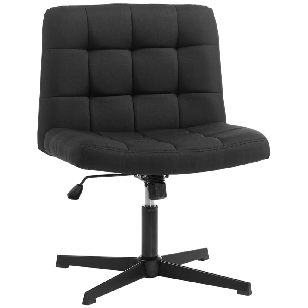 Armless Office Chair, Cross Legged Linen Computer Desk Vanity Chair with Wide Seat, Rocking Function, Black