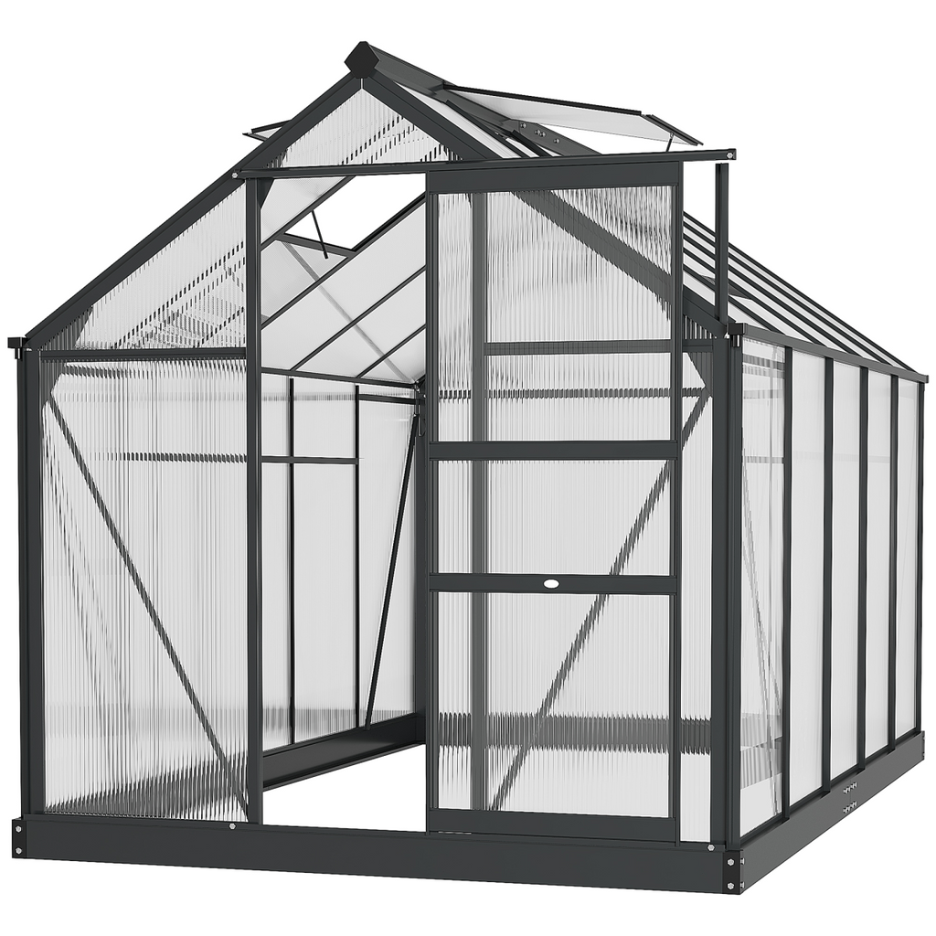Polycarbonate Walk-In Garden Greenhouse Aluminium Frame with Slide Door 6 x 10ft