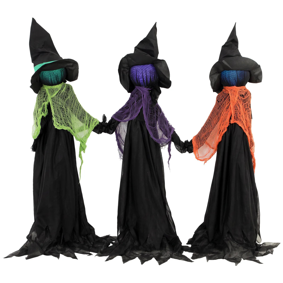 Halloween Witches Holding Hands with Light-Up Heads — 120cm