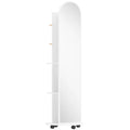 2-in-1 Full Length Mirror with Storage Shelves, Floor Mirror with 4 Wheels, Coat Rack, Hooks, White