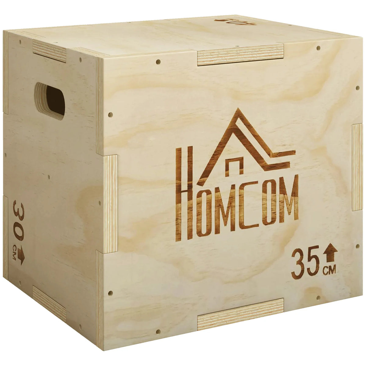 3-in-1 Wooden Plyo Box, Plyometric Jump Box with Handle Openings for Home Gym, 12" x 14" x 16", Natural