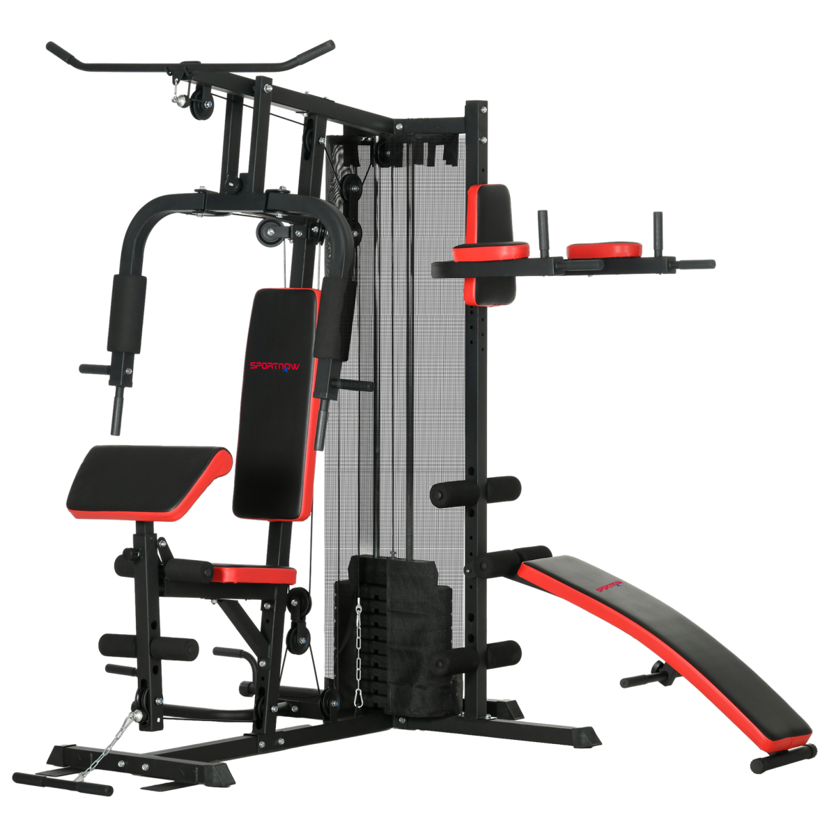 Multi Gym Workout Station with Sit Up Bench, Push Up Stand, Dip Station