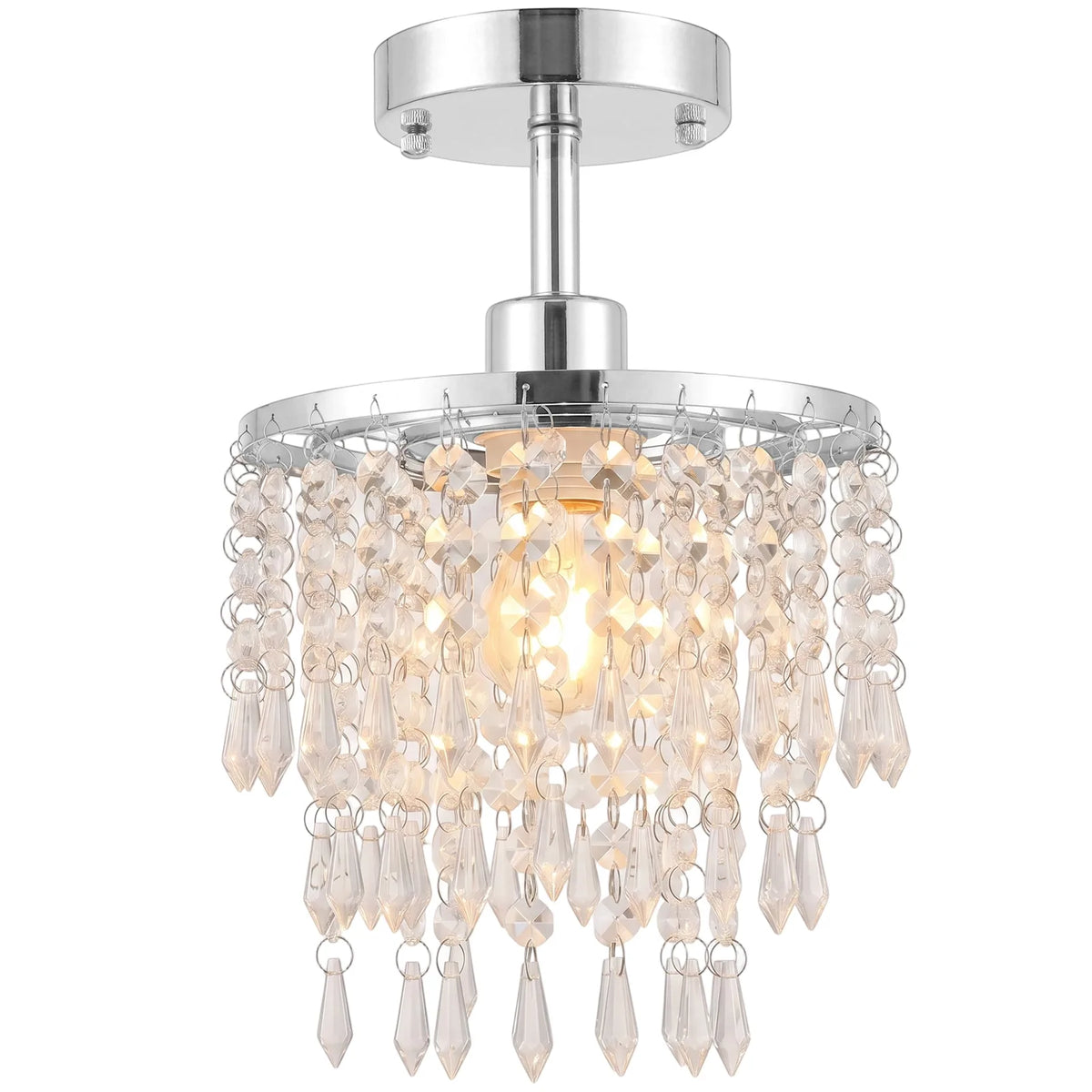 Crystal Ceiling Light with 57 Crystal Strands, Ceiling Light with Mounting Plate for Hallway, Silver Tone