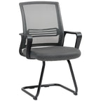 Padded Meeting Office Chair, Ergonomic Desk Chair No Wheels with Sled Base for Bedroom, Waiting, Reception, Dark Grey