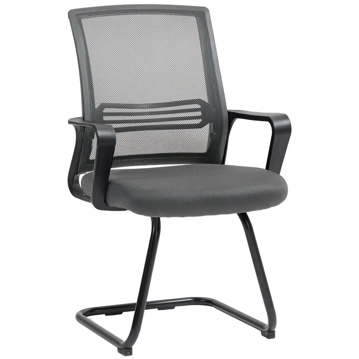 HOMCOM Padded Meeting Office Chair, Ergonomic Desk Chair No Wheels with Sled Base for Bedroom, Waiting, Reception, Dark Grey