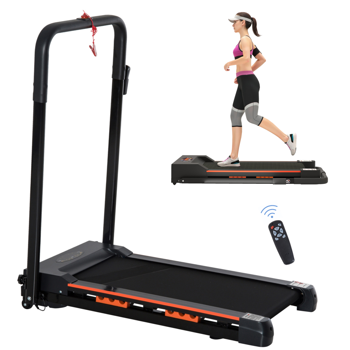 1-6 km/h Folding Motorized Treadmill Walking w/ Remote Stopper Fitness