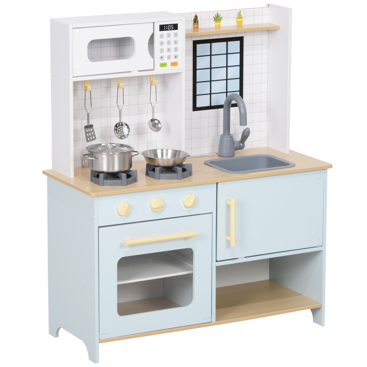 AIYAPLAY Play Kitchen, Kids Kitchen Playset with Light & Sound Stove