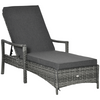Rattan Single Sun Lounger Reclining Chair 4 Adjustable Backrest & Cushion Grey