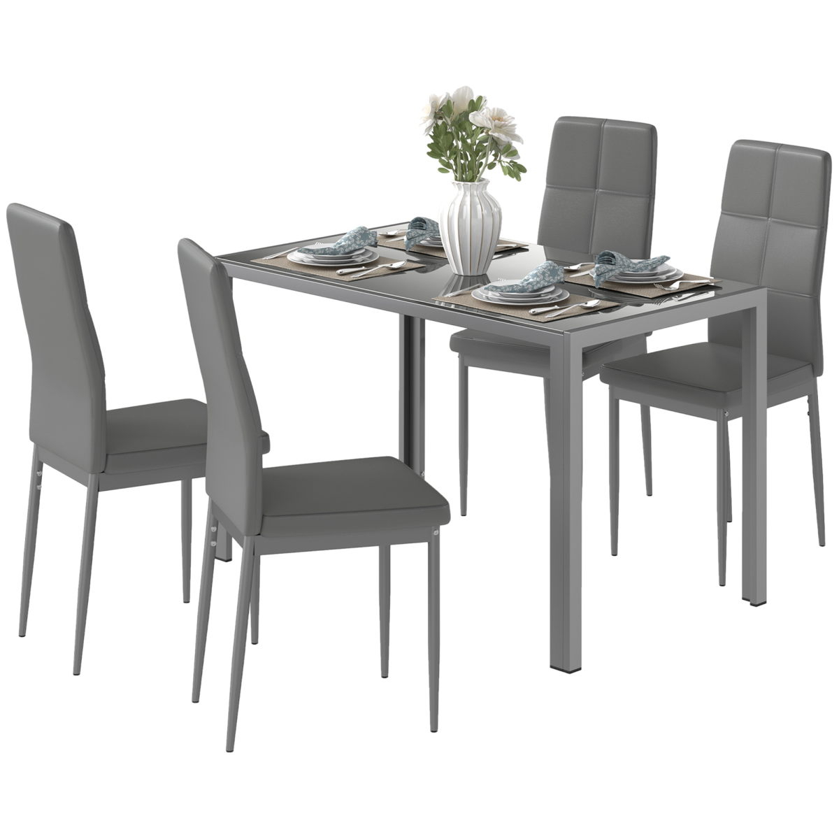 5 Piece Dining Set Table and 4 Chairs Set for 4 Persons Kitchen Glasstop