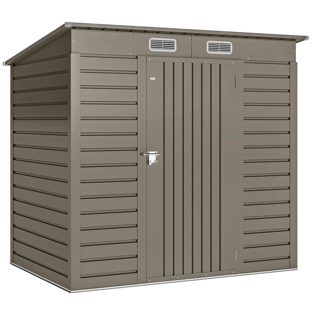 Outsunny 4 x 6ft Galvanised Metal Garden Shed, with Locking Door - Grey