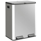 2 x 30L Double Kitchen Bin, Stainless Steel Pedal Rubbish Bin with Dual Compartments, Soft Close Lids, Silver Tone