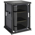 Outsunny Camping Camping Cupboards, Folding Portable Kitchen Table with 3-Tier Storage, Black