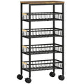 Metal Kitchen Trolley, 4-Tier Storage Trolley with Pull-Out Baskets and 4 Swivel Casters for Kitchen, Rustic Brown