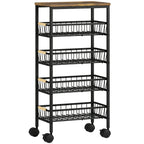 Metal Kitchen Trolley, 4-Tier Storage Trolley with Pull-Out Baskets and 4 Swivel Casters for Kitchen, Rustic Brown