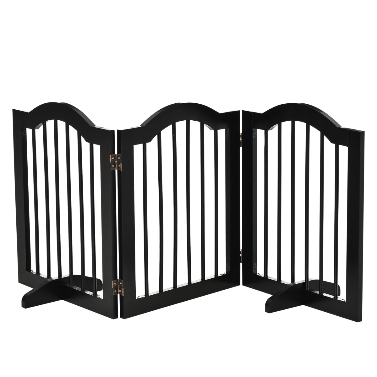 Three-panel freestanding wooden dog gate — Black