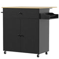 Kitchen Island with Drop Leaf, Rolling Kitchen Storage Trolley on Wheels with Drawer, Spice Rack and Towel Rack, Black