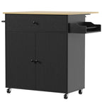 Kitchen Island with Drop Leaf, Rolling Kitchen Storage Trolley on Wheels with Drawer, Spice Rack and Towel Rack, Black