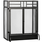 3-Panel Folding Fireplace Screen Spark Guard Metal Mesh Fireguard Black