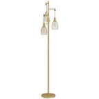 170.5cm Industrial Dimmable Standing Lamp, 3-Light Floor Lamp with Steel Wire Cage Lampshades, Gold Tone