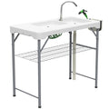Outsunny Folding Fish Cleaning Table with Sinks, Portable Camping Sink Table with Faucet, Drainage Hose