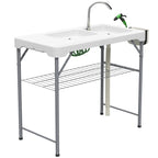 Outsunny Folding Fish Cleaning Table with Sinks, Portable Camping Sink Table with Faucet, Drainage Hose
