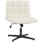 Armless Office Chair, Cross Legged Linen Computer Desk Vanity Chair with Wide Seat, Rocking Function, Beige