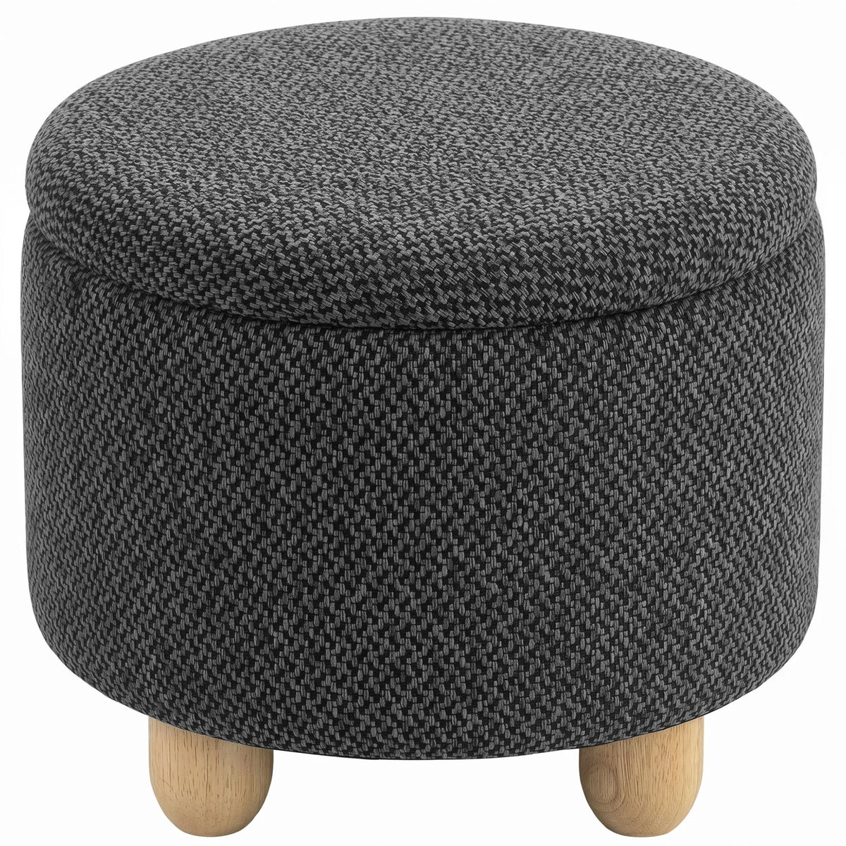 Storage Sitting Bench with Lid, Round Storage Ottoman with Rubberwood Legs, Dark Grey