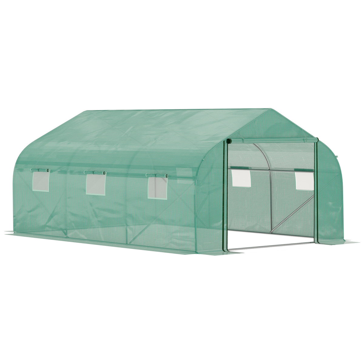 4.47 x 3 x 2m Walk-in Polytunnel Tent, PE Cover, ZipDoor 6Windows, Green