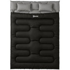 Outsunny Double Sleeping Bag with 2 Pillows, 220 x 160 cm Extra-Large Sleeping Bag for Adults, Black