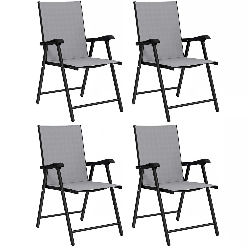 Outsunny Folding Garden Chairs Set of 4, Foldable Garden Dining Chairs with High Back, Armrests, Texteline Seat, Light Grey