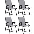 Outsunny Folding Garden Chairs Set of 4, Foldable Garden Dining Chairs with High Back, Armrests, Texteline Seat, Light Grey