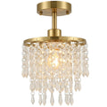 Crystal Ceiling Light with 57 Crystal Strands, Ceiling Light with Mounting Plate for Hallway, Gold Tone
