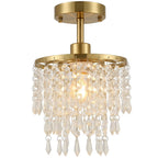 Crystal Ceiling Light with 57 Crystal Strands, Ceiling Light with Mounting Plate for Hallway, Gold Tone