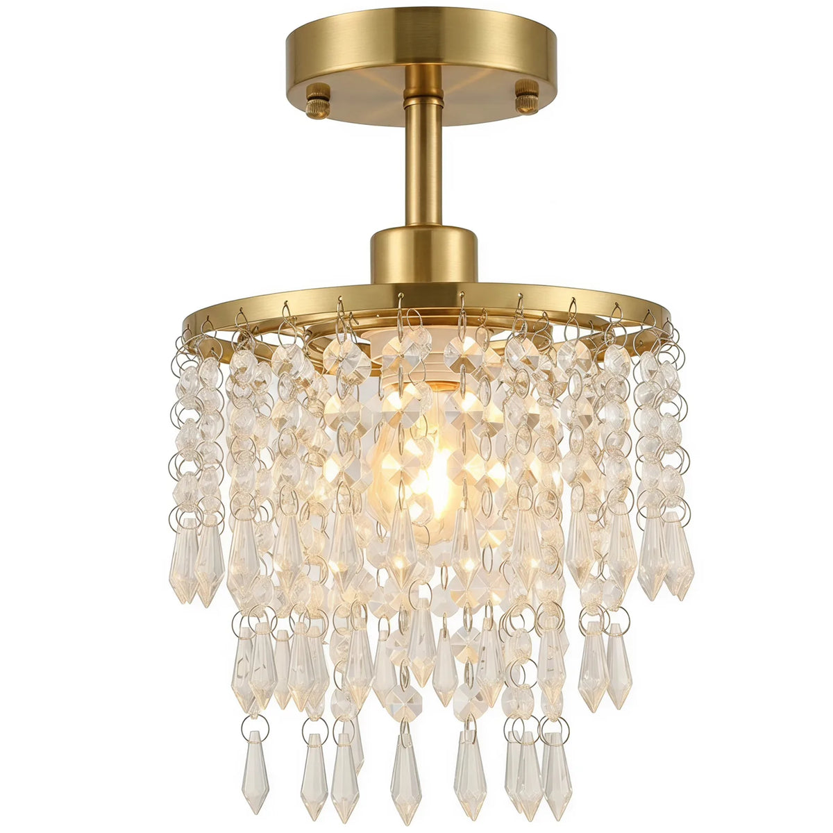 Crystal Ceiling Light with 57 Crystal Strands, Ceiling Light with Mounting Plate for Hallway, Gold Tone