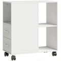 Narrow Mobile Printer Table with Wheels, Rolling Printer Stand with Drawers for Home Office, 30 x 60 x 65 cm, White
