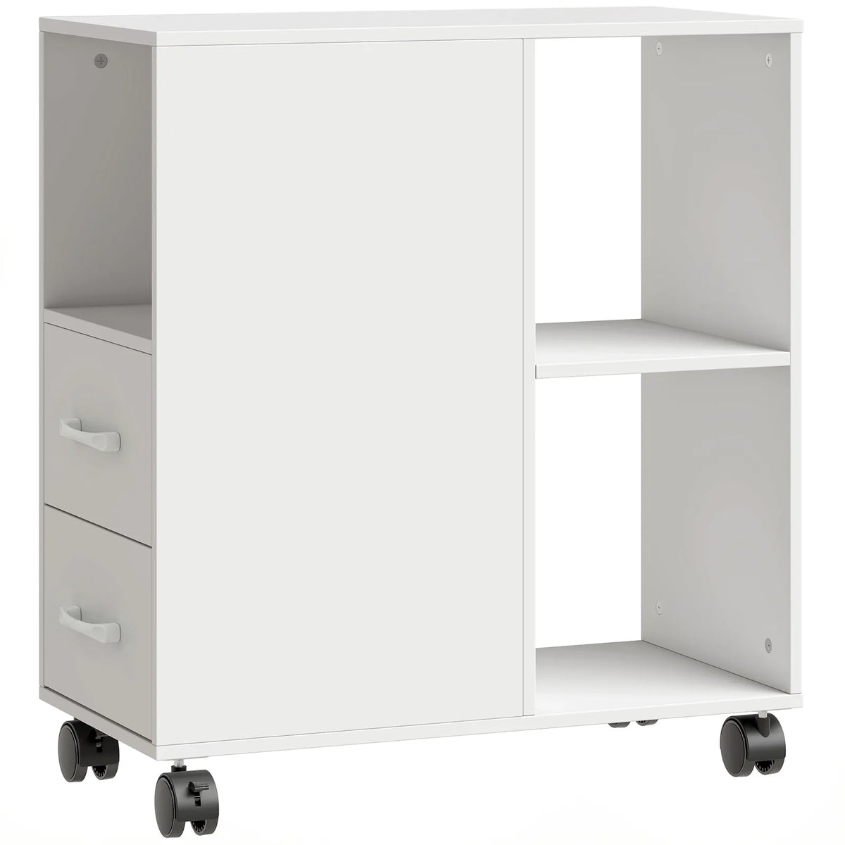 Narrow Mobile Printer Table with Wheels, Rolling Printer Stand with Drawers for Home Office, 30 x 60 x 65 cm, White